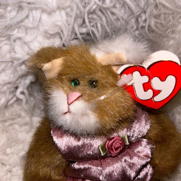 TY Attic Treasures Vintage 1993 POUNCER The Cat Pink Velvet Jumper Jointed HG003 - Picture 3 of 4